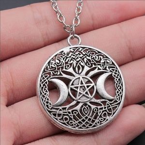 Sterling silver Triple moon tree of life necklace pendant wicca pagan